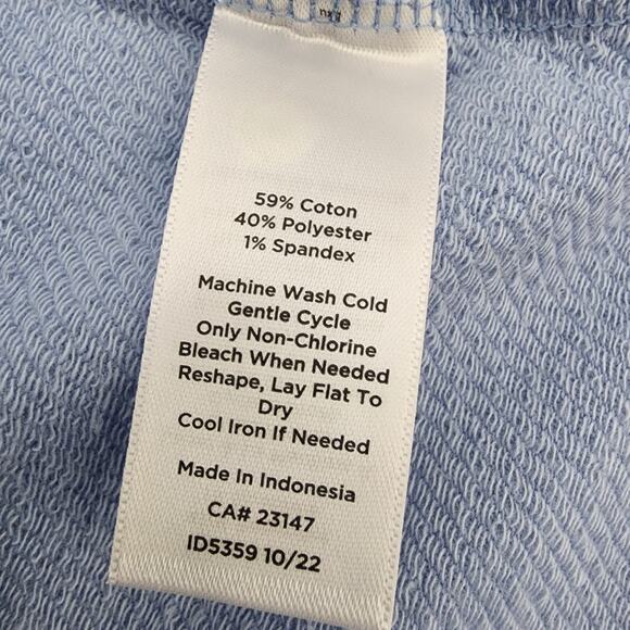 Talbots Tee Womens Small Ruffle Shoulder Voop Neck Elbow Sleeves Blue Textured - Picture 7 of 7